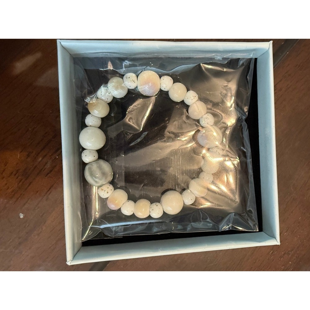 Ceramic Round Bead Stretch Bracelet Boho Neutral Tones Women's Jewelry